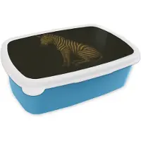 MuchoWow Broodtrommel Blauw - Lunchbox Zebra - Strepen - Goud - Brooddoos 18x12x6 cm - Brood lunch box - Broodtrommels voor kinderen en volwassenen