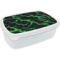 MuchoWow Broodtrommel Wit - Lunchbox Bliksemflitsen - Groen - Energie - Brooddoos 18x12x6 cm - Brood lunch box - Broodtrommels voor kinderen en volwassenen
