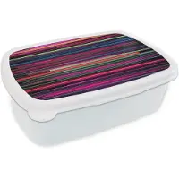 MuchoWow Broodtrommel Wit - Lunchbox Abstract - Lijnen - Horizontaal - Kleurrijk - Brooddoos 18x12x6 cm - Brood lunch box - Broodtrommels voor kinderen en volwassenen
