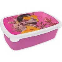 MuchoWow Broodtrommel Roze - Lunchbox Zonnebril - Oranje - Vrouw - Planten - Brooddoos 18x12x6 cm - Brood lunch box - Broodtrommels voor kinderen en volwassenen