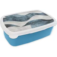 MuchoWow Broodtrommel Blauw - Lunchbox Lijnen - Golven - Abstract - Blauw - Brooddoos 18x12x6 cm - Brood lunch box - Broodtrommels voor kinderen en volwassenen