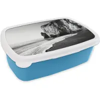 MuchoWow Broodtrommel Blauw - Lunchbox Strand - Klif - Golven - Voetstappen - Brooddoos 18x12x6 cm - Brood lunch box - Broodtrommels voor kinderen en volwassenen