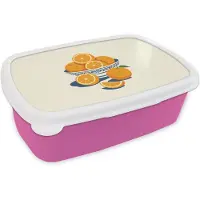 MuchoWow Broodtrommel Roze - Lunchbox Schaal - Minimalistisch - Oranje - Sinaasappels - Brooddoos 18x12x6 cm - Brood lunch box - Broodtrommels voor kinderen en volwassenen