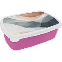 MuchoWow Broodtrommel Roze - Lunchbox Abstract - Golven - Blauw - Brooddoos 18x12x6 cm - Brood lunch box - Broodtrommels voor kinderen en volwassenen