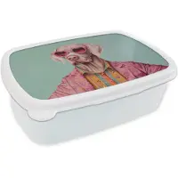 MuchoWow Broodtrommel Wit - Lunchbox Hond - Overhemd - Bloemen - Bril - Brooddoos 18x12x6 cm - Brood lunch box - Broodtrommels voor kinderen en volwassenen