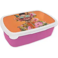 MuchoWow Broodtrommel Roze - Lunchbox Vlinders - Vrouw - Zonnebril - Kleurrijk - Brooddoos 18x12x6 cm - Brood lunch box - Broodtrommels voor kinderen en volwassenen