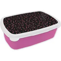 MuchoWow Broodtrommel Roze - Lunchbox Streepjes - Roze - Abstract - Brooddoos 18x12x6 cm - Brood lunch box - Broodtrommels voor kinderen en volwassenen