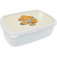 MuchoWow Broodtrommel Wit - Lunchbox Schaal - Minimalistisch - Oranje - Sinaasappels - Brooddoos 18x12x6 cm - Brood lunch box - Broodtrommels voor kinderen en volwassenen