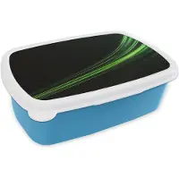 MuchoWow Broodtrommel Blauw - Lunchbox Lijnen - Boog - Groen - Brooddoos 18x12x6 cm - Brood lunch box - Broodtrommels voor kinderen en volwassenen