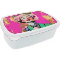 MuchoWow Broodtrommel Wit - Lunchbox Bloemenkroon - Goud - Vrouw - Portret - Brooddoos 18x12x6 cm - Brood lunch box - Broodtrommels voor kinderen en volwassenen