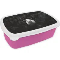 MuchoWow Broodtrommel Roze - Lunchbox Schapen - Wit - Duisternis - Brooddoos 18x12x6 cm - Brood lunch box - Broodtrommels voor kinderen en volwassenen