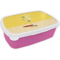 MuchoWow Broodtrommel Roze - Lunchbox Wijnglas - Citroen - Geel - Minimalistisch - Brooddoos 18x12x6 cm - Brood lunch box - Broodtrommels voor kinderen en volwassenen