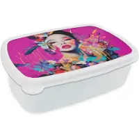 MuchoWow Broodtrommel Wit - Lunchbox Vrouw - Portret - Abstract - Paars - Brooddoos 18x12x6 cm - Brood lunch box - Broodtrommels voor kinderen en volwassenen
