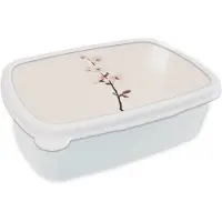 MuchoWow Broodtrommel Wit - Lunchbox Minimalistisch - Bloesem - Tak - Roze - Brooddoos 18x12x6 cm - Brood lunch box - Broodtrommels voor kinderen en volwassenen