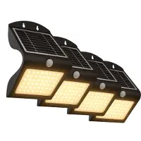 FlinQ Atalanta 4-PACK - Solar Wandlamp Buiten - Buitenlamp op Zonne Energie met Bewegingssensor - LED Tuinverlichting met Dag en Nacht Sensor - Buitenverlichting - Zwart