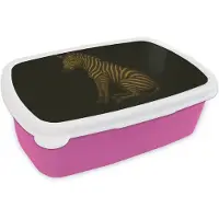 MuchoWow Broodtrommel Roze - Lunchbox Zebra - Strepen - Goud - Brooddoos 18x12x6 cm - Brood lunch box - Broodtrommels voor kinderen en volwassenen