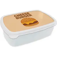 MuchoWow Broodtrommel Wit - Lunchbox Cheeseburger - Minimalistisch - Geel - Brooddoos 18x12x6 cm - Brood lunch box - Broodtrommels voor kinderen en volwassenen