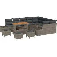 vidaXL Tuinbank Set 13 st 12-Aantal zitplaatsen Grijs Poly rattan