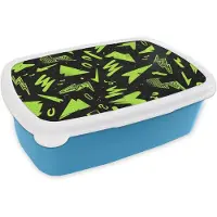 MuchoWow Broodtrommel Blauw - Lunchbox Vormen - Pijlen - Abstract - Zwart - Brooddoos 18x12x6 cm - Brood lunch box - Broodtrommels voor kinderen en volwassenen