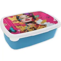 MuchoWow Broodtrommel Blauw - Lunchbox Vrouw - Abstract - Kleurrijk - Brooddoos 18x12x6 cm - Brood lunch box - Broodtrommels voor kinderen en volwassenen
