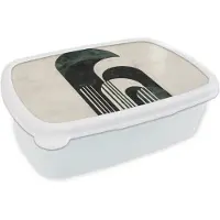 MuchoWow Broodtrommel Wit - Lunchbox Bogen - Donkergroen - Lijnen - Brooddoos 18x12x6 cm - Brood lunch box - Broodtrommels voor kinderen en volwassenen