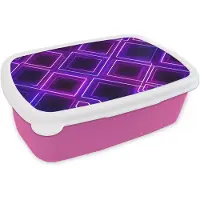 MuchoWow Broodtrommel Roze - Lunchbox Ruiten - Neon - Paars - Brooddoos 18x12x6 cm - Brood lunch box - Broodtrommels voor kinderen en volwassenen