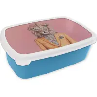 MuchoWow Broodtrommel Blauw - Lunchbox Leeuw - Pak - Geruit - Bril - Brooddoos 18x12x6 cm - Brood lunch box - Broodtrommels voor kinderen en volwassenen