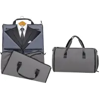 Costway 2-in-1 handbagagetas & kledinghangtas, 50 l waterdichte reistas met schoenenvak en verstelbare schouderriem, kledingtas van PU voor zakenreizen en vakantie, donkergrijs, handbagagetas