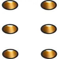 QAZQA Set van 6 Moderne Inbouwspots Zwart met Goud GU10 35mm IP44 - Dept