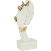 J-Line gezicht vlinders staander poly wit/goud 26x16.5x54.5cm