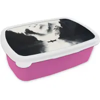 MuchoWow Broodtrommel Roze - Lunchbox Roeiboot - Mistig - Bergen - Vogels - Brooddoos 18x12x6 cm - Brood lunch box - Broodtrommels voor kinderen en volwassenen