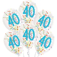 Magni Ballonnen Confetti 40 Jaar 27,5 Cm Latex Wit 6 Stuks