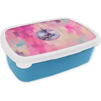 MuchoWow Broodtrommel Blauw - Lunchbox Discobal - Pink - Verf - Brooddoos 18x12x6 cm - Brood lunch box - Broodtrommels voor kinderen en volwassenen