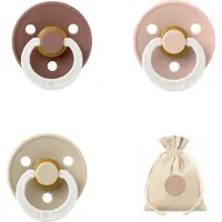 BIBS fopspenen maat 1 0-6 maanden - set 3 spenen + bolletoet speenzakje - Glow Woodchuck, Blush, Vanilla