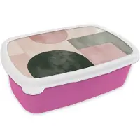 MuchoWow Broodtrommel Roze - Lunchbox Vormen - Abstract - Cirkel - Zwart - Brooddoos 18x12x6 cm - Brood lunch box - Broodtrommels voor kinderen en volwassenen