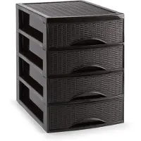 PlasticForte Ladekastje bureau organizer SORTED - 4 lades - donkerbruin - L26 x B35 x H36 cm - kunststof - organiseren