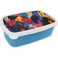 MuchoWow Broodtrommel Blauw - Lunchbox Bloemen - Bladeren - Abstract - Rood - Brooddoos 18x12x6 cm - Brood lunch box - Broodtrommels voor kinderen en volwassenen