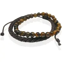 LGT JWLS Natuursteen en Leren Armbandenset - Bruin - Heren Sieraden - Tijgeroog en Leder - voor Mannen