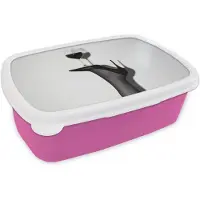 MuchoWow Broodtrommel Roze - Lunchbox Hak - Wijn - Minimalistisch - Zwart - Brooddoos 18x12x6 cm - Brood lunch box - Broodtrommels voor kinderen en volwassenen