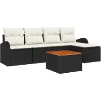 vidaXL Tuinbank Set met kussen 6 pcs Zwart poly rattan