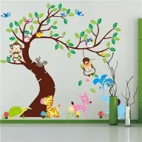 Pura XXL Muursticker met Aapjes & Vogels In Boom - Kinderkamer / Slaapkamer / Babykamer - Jongen & Meisje