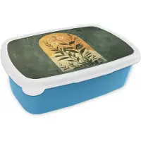 MuchoWow Broodtrommel Blauw - Lunchbox Plant - Bloemen - Wit - Brooddoos 18x12x6 cm - Brood lunch box - Broodtrommels voor kinderen en volwassenen