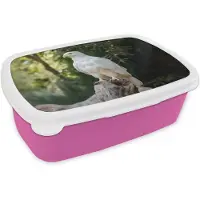 MuchoWow Broodtrommel Roze - Lunchbox Arend - Hout - Wit - Planten - Brooddoos 18x12x6 cm - Brood lunch box - Broodtrommels voor kinderen en volwassenen
