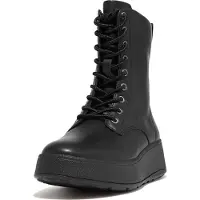 FitFlop Women F-Mode Leather Lace-Up Flatform Ankle Boots All Black-Schoenmaat 39