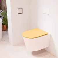 Mondiaz LAVIE hangend toilet single fire rimless diepspoel Rosee, Toiletzitting met quick-release & softclose Ocher