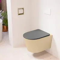 Mondiaz lavie hangend toilet single fire rimless diepspoel sand, toiletzitting met quick-release & softclose dark grey