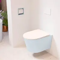 Mondiaz LAVIE hangend toilet single fire rimless diepspoel Clay, Toiletzitting met quick-release & softclose Rosee