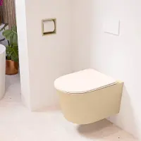 Mondiaz LAVIE hangend toilet single fire rimless diepspoel Sand, Toiletzitting met quick-release & softclose Rosee