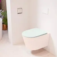 Mondiaz LAVIE hangend toilet single fire rimless diepspoel Rosee, Toiletzitting met quick-release & softclose Greey