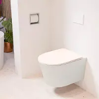 Mondiaz LAVIE hangend toilet single fire rimless diepspoel Linen, Toiletzitting met quick-release & softclose Rosee
